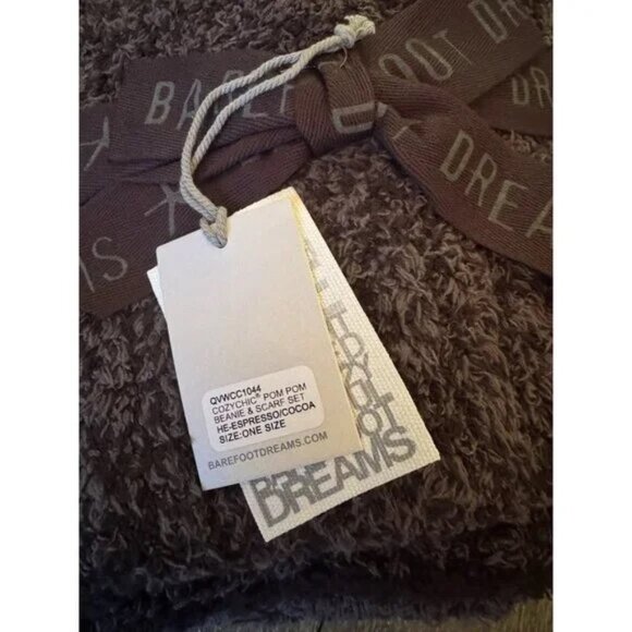 Sold out! Barefoot Dreams CozyChic Pom Pom Beanie and Scarf Set in Espresso - Picture 3 of 4